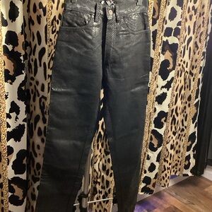 Elegant Black Snakeskin Textured Straight Leg Pants